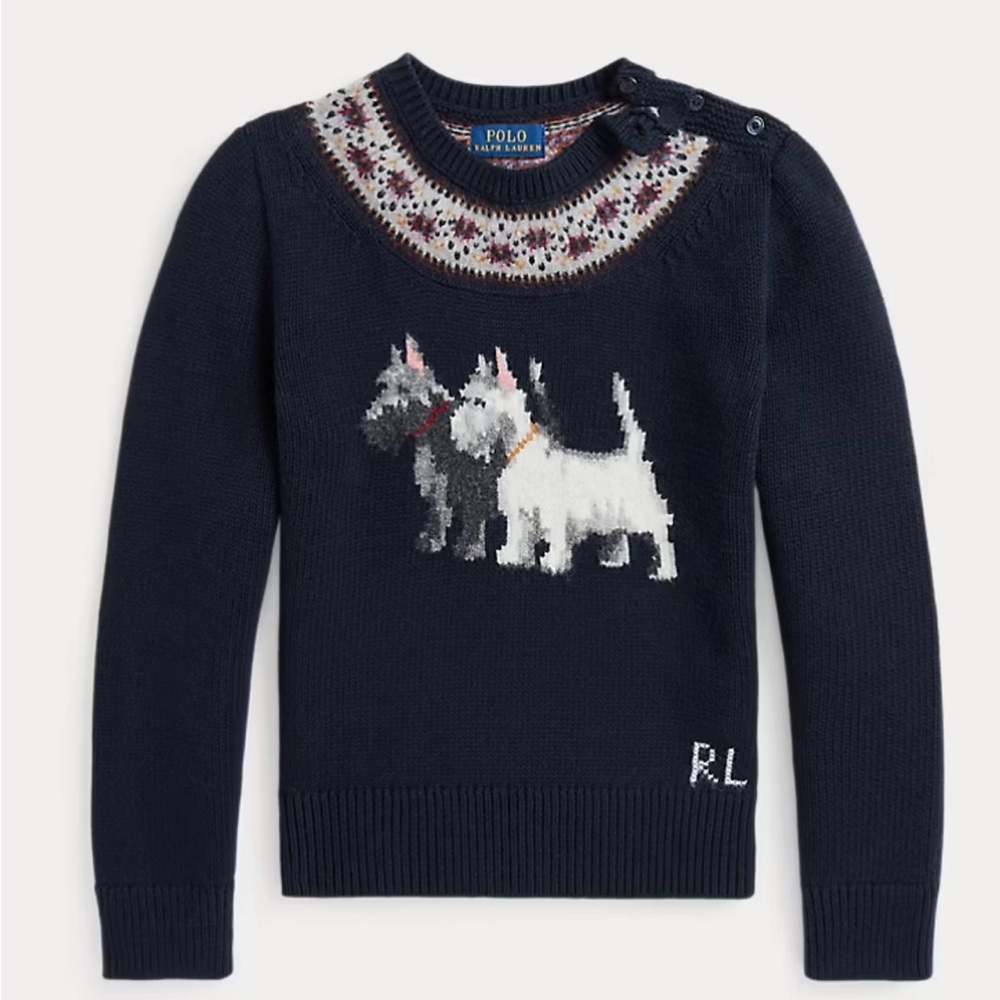 Polo Ralph Lauren girls Intarsia-Dog Fair Isle Sweater NWT